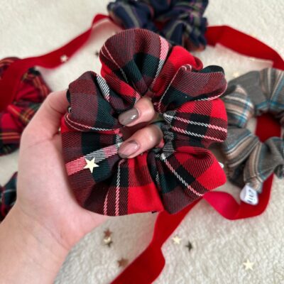 Scrunchies tartan rosso pronta consegna